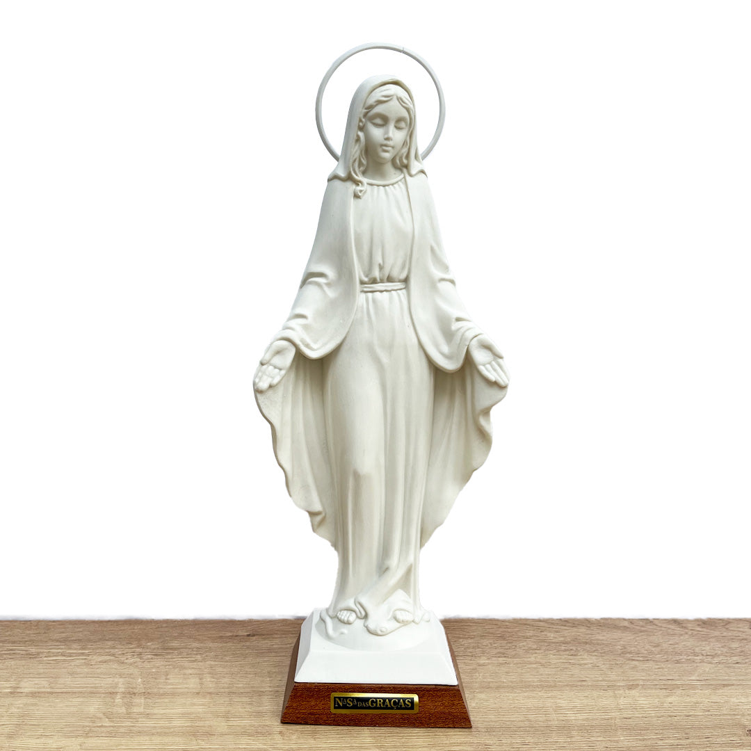 Our Lady of the Miraculous Medal Statue with Wood-Style Base - 11.4” (29 cm)