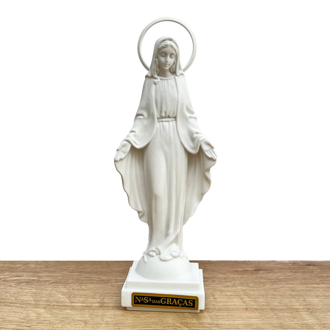 Our Lady of the Miraculous Medal Statue with Wood-Style Base - 6.3” (16 cm)