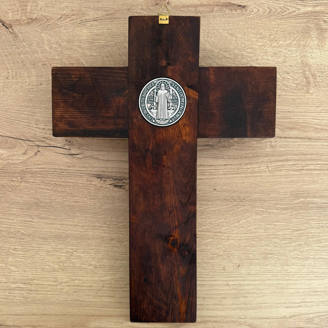 Christ with Saint Benedict Medal in Wood for Hanging – 13.2" (33.5 cm)