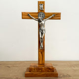 Christ with Saint Benedict Medal in Light Wood with Chest Base – 13.39 inches (34 cm)