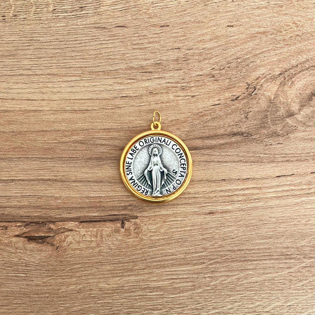 Italian Medallion of the Miraculous Medal Virgin Bicolor 0.6"