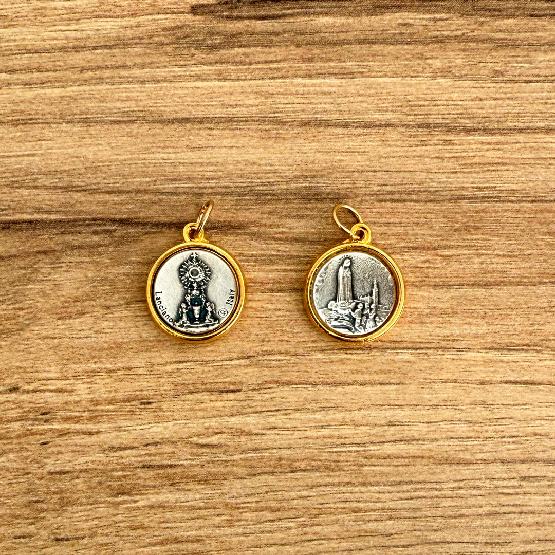 Italian Medallion of Our Lady of Fátima and the Blessed Sacrament Bicolor 0.6"