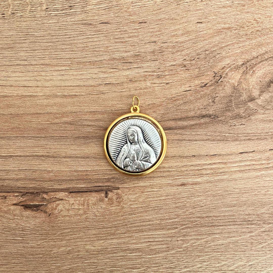 Italian Medallion of Our Lady of Guadalupe and Divine Mercy Jesus Bicolor 0.6"