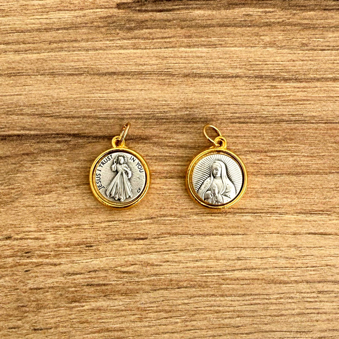Italian Medallion of Our Lady of Guadalupe and Divine Mercy Jesus Bicolor 0.6"