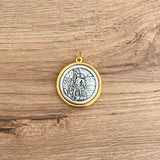 Italian Medallion of St. Michael the Archangel and Guardian Angel Bicolor 0.9"