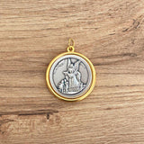 Italian Medallion of Saint Michael the Archangel and Guardian Angel Bicolor 1.18"