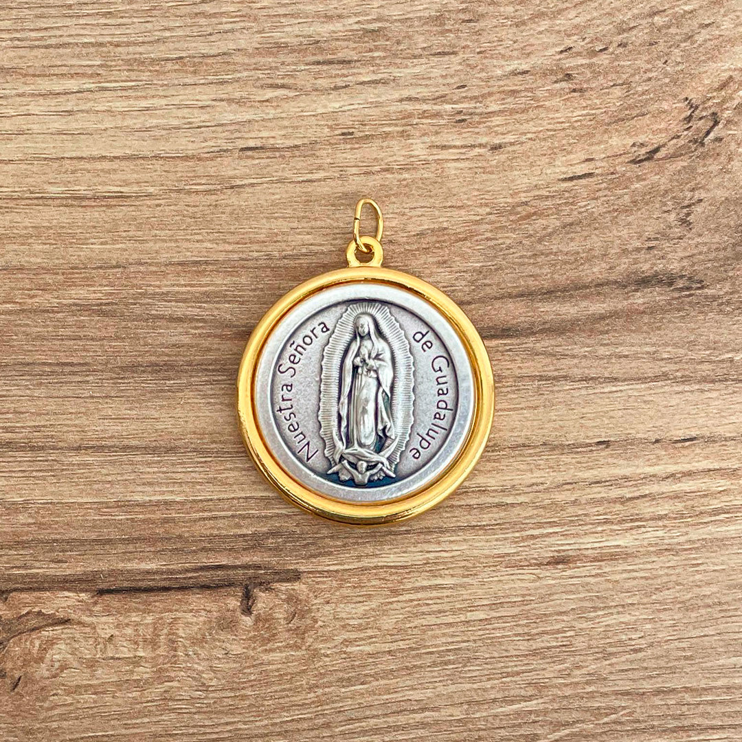 Italian Medallion of Our Lady of Guadalupe and Jesus of Mercy Bicolor 1.18"