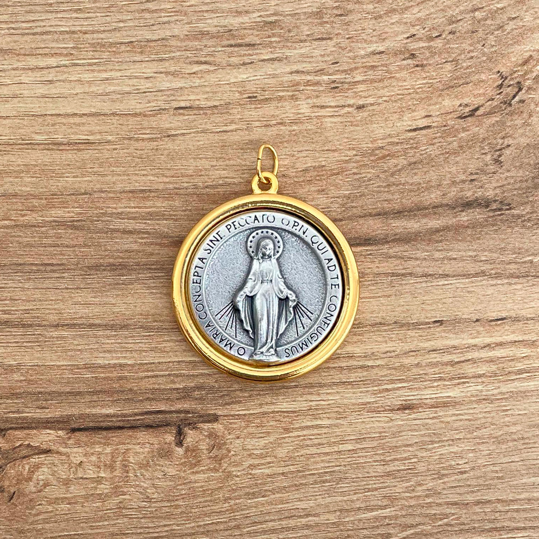 Italian Medallion of the Miraculous Virgin Bicolor 1.18"