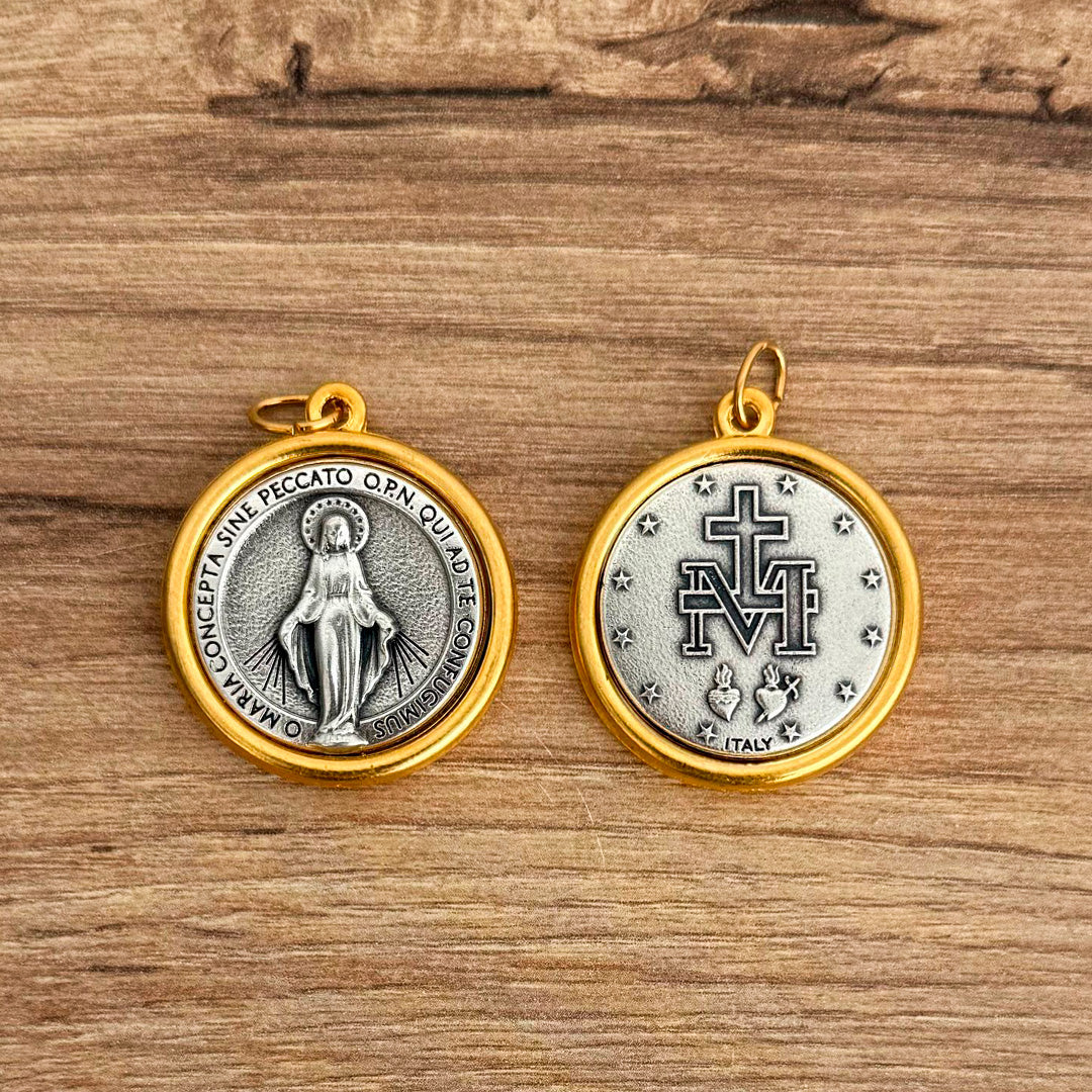 Italian Medallion of the Miraculous Virgin Bicolor 1.18"