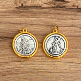 Italian Medallion of Saint Michael the Archangel and Guardian Angel Bicolor 1.18"