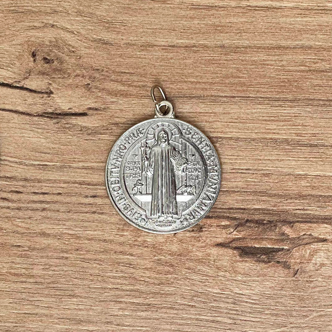 Silver Saint Benedict Medallion 1.18"