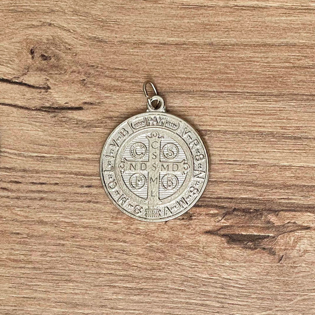 Silver Saint Benedict Medallion 1.18"