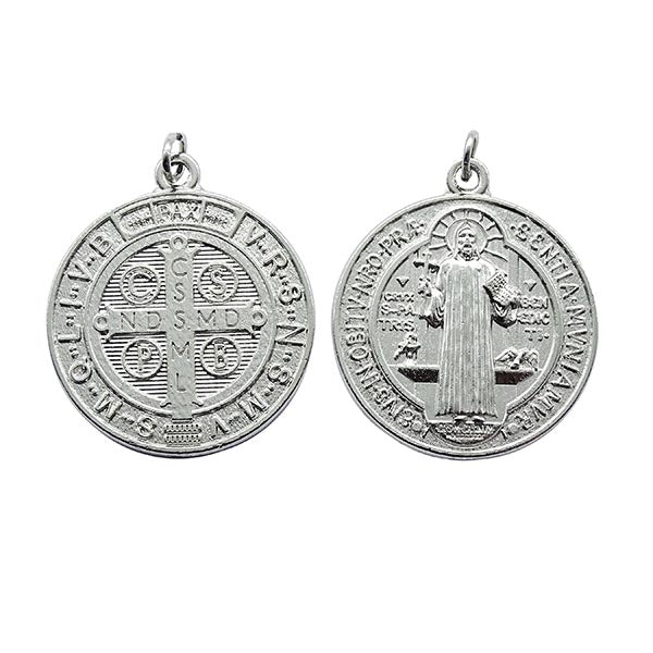 Silver Saint Benedict Medallion 1.18"