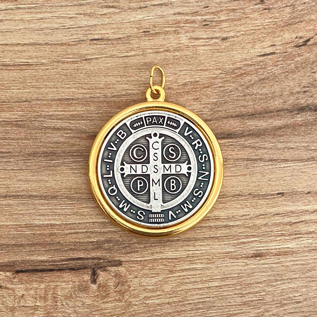 Italian Saint Benedict Bicolor Medallion 1.50"