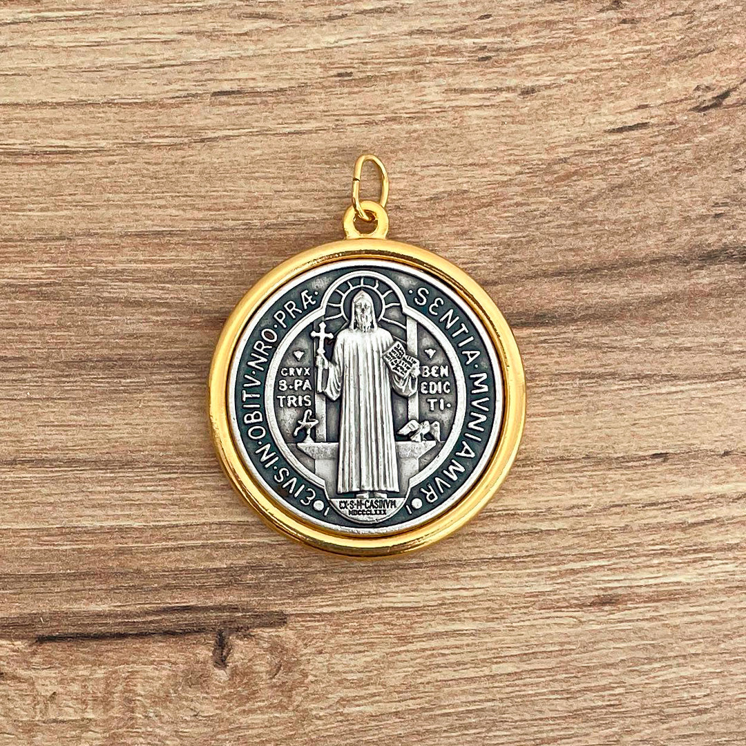 Italian Saint Benedict Bicolor Medallion 1.50"