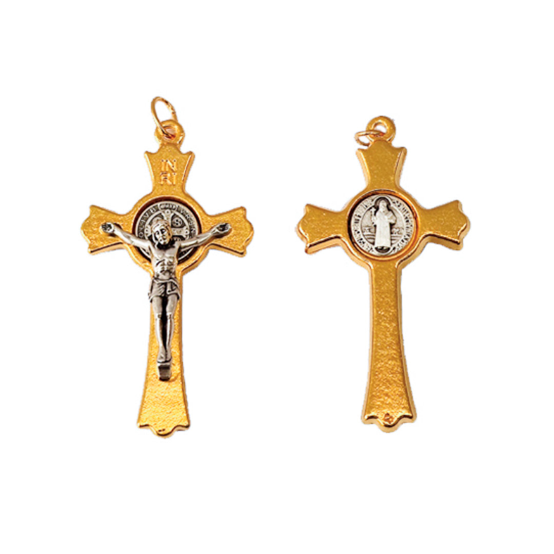 Saint Benedict Cristo or Cross Italian Gold-Plated Zamak 2" x 1.2"