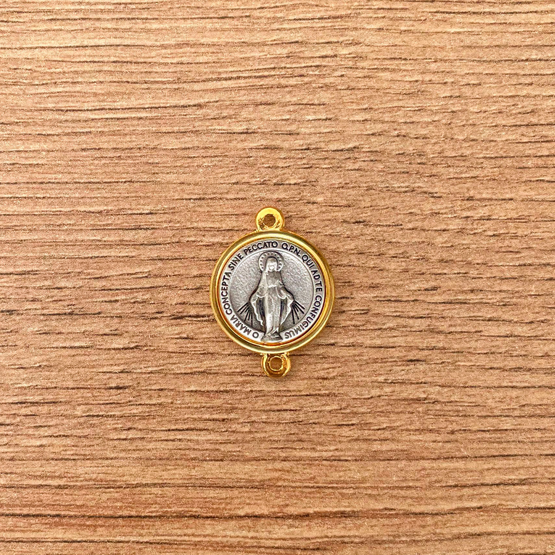 Italian Medallion Type Spacer (with two holes) of the Virgin of the Miraculous Medal 0.63in