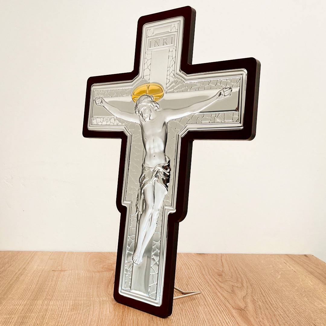 Modern Aluminum Crucifix with Gold-Plated Details