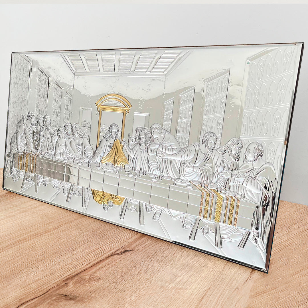 The Last Supper Plaque in Wood and Bilaminated Aluminum with Gold Plating