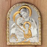 Byzantine-Style Holy Family Plaque in Bilaminated Aluminum with Gold-Plated Finish