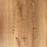 Double Matrimonial Rosary with Glass Pearls and Gold-Plated Chain – 37.4 inches