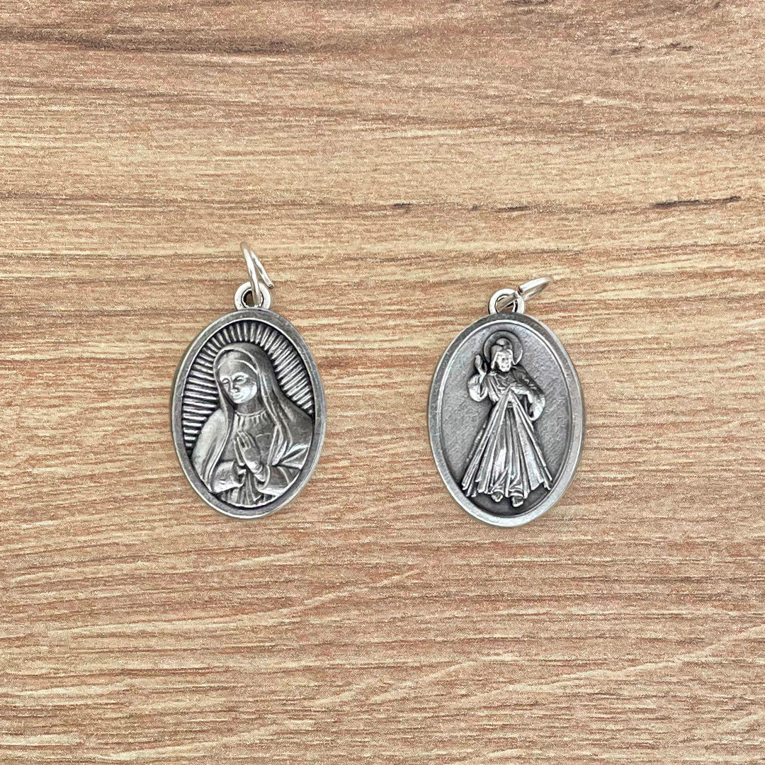 Italian Oval Medal of Our Lady of Guadalupe and Jesus of Mercy