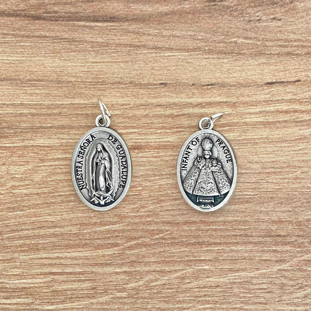 Italian Oval Medal of Our Lady of Guadalupe and the Infant Jesus of Prague