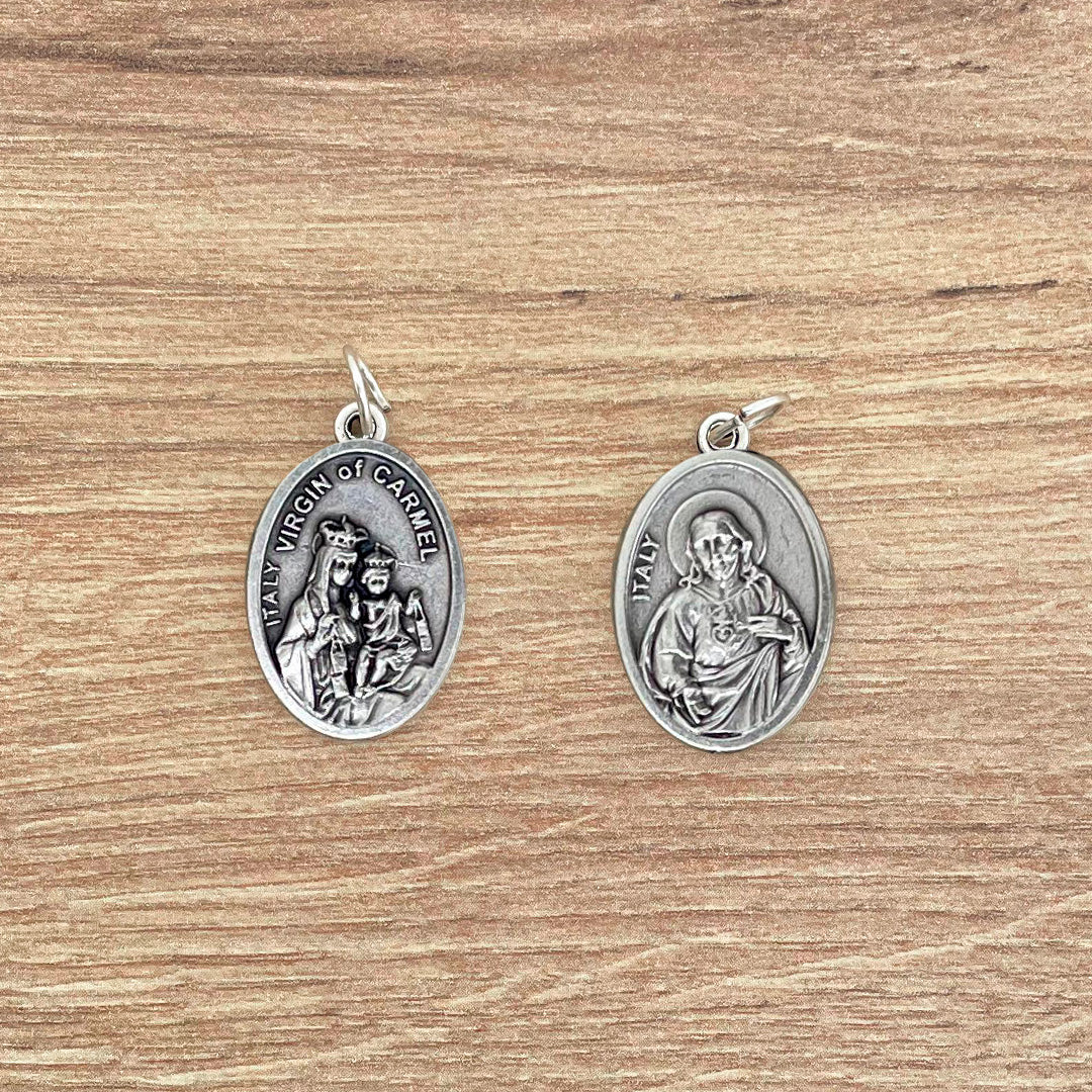 Italian Oval Medal of Our Lady of Mount Carmel and the Sacred Heart of Jesus