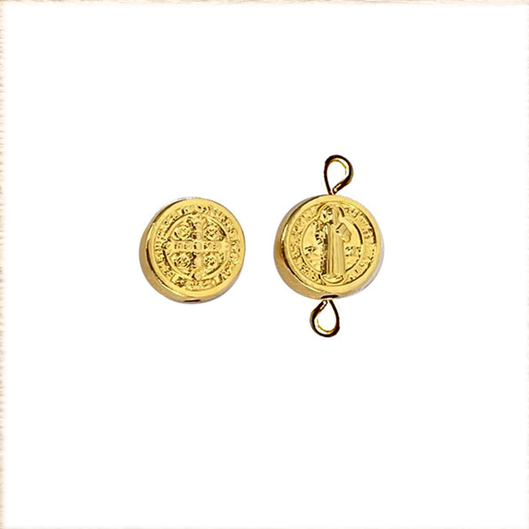 Bead Connector (Grano) x 5 Units: St. Benedict Medal (Gold-Plated Zamak)