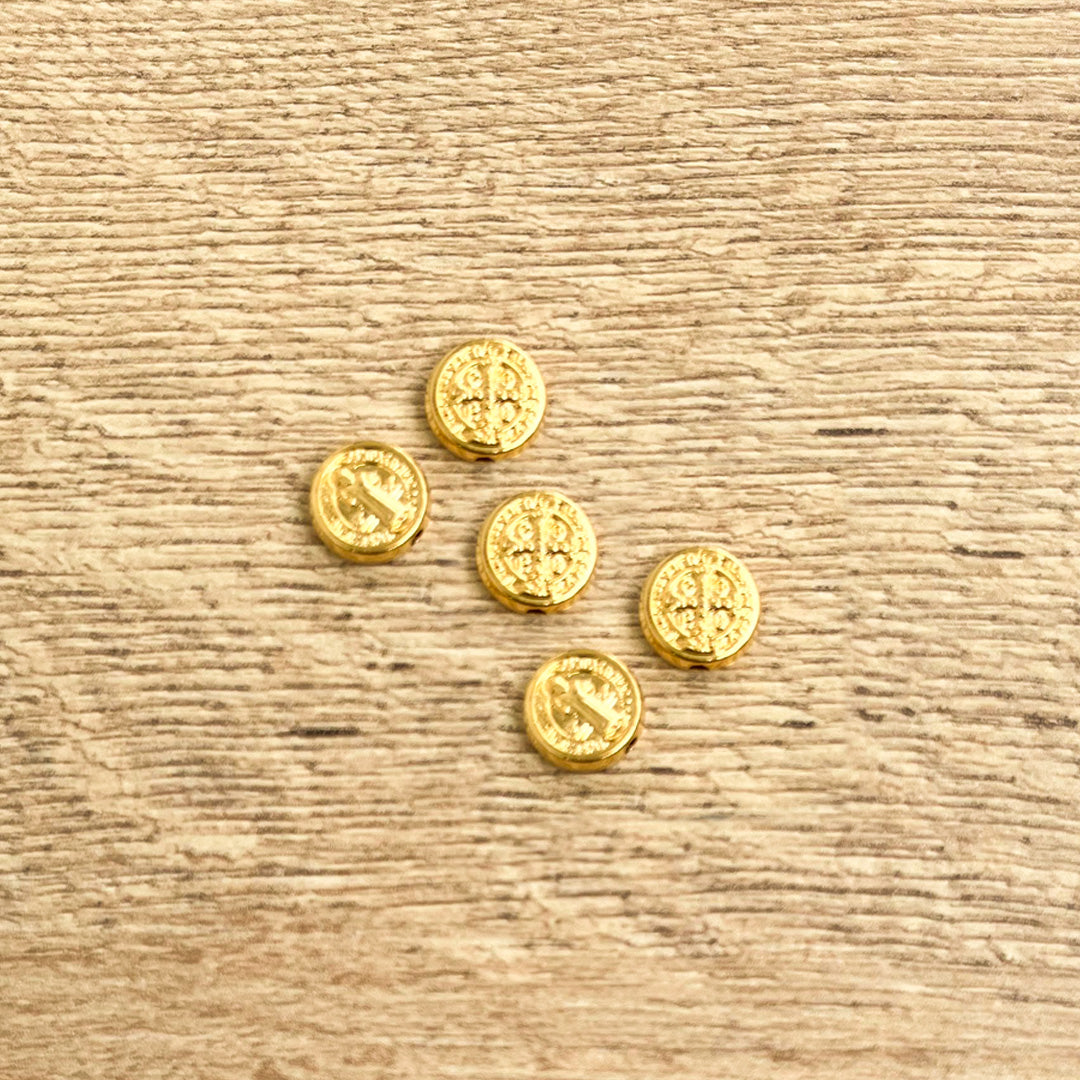 Bead Connector (Grano) x 5 Units: St. Benedict Medal (Gold-Plated Zamak)