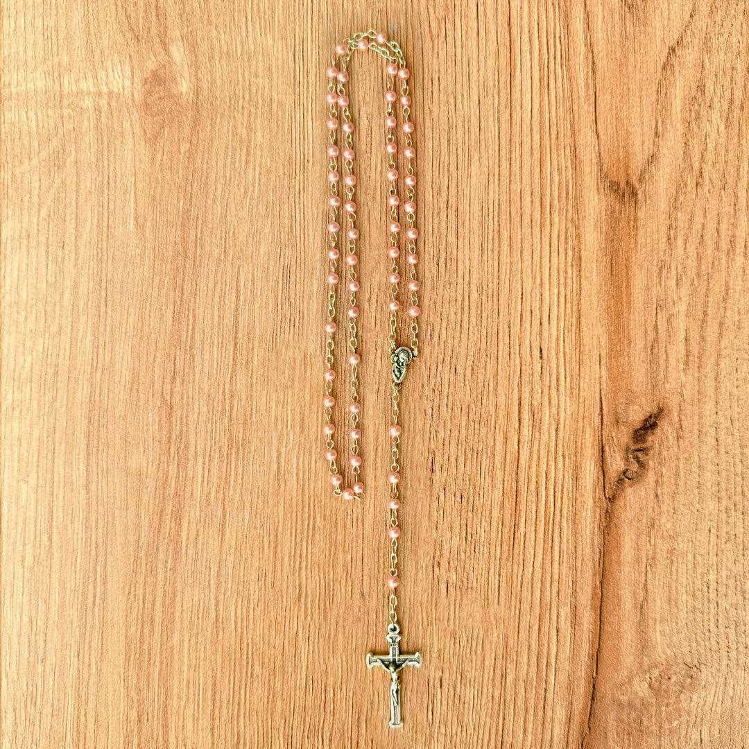 Italian Pink Glass Pearl Rosary