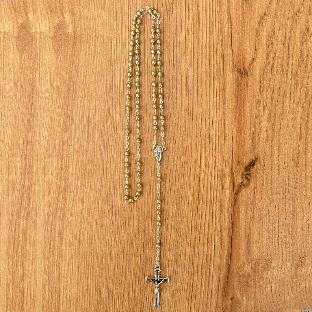 Italian Ochre Glass Pearl Rosary