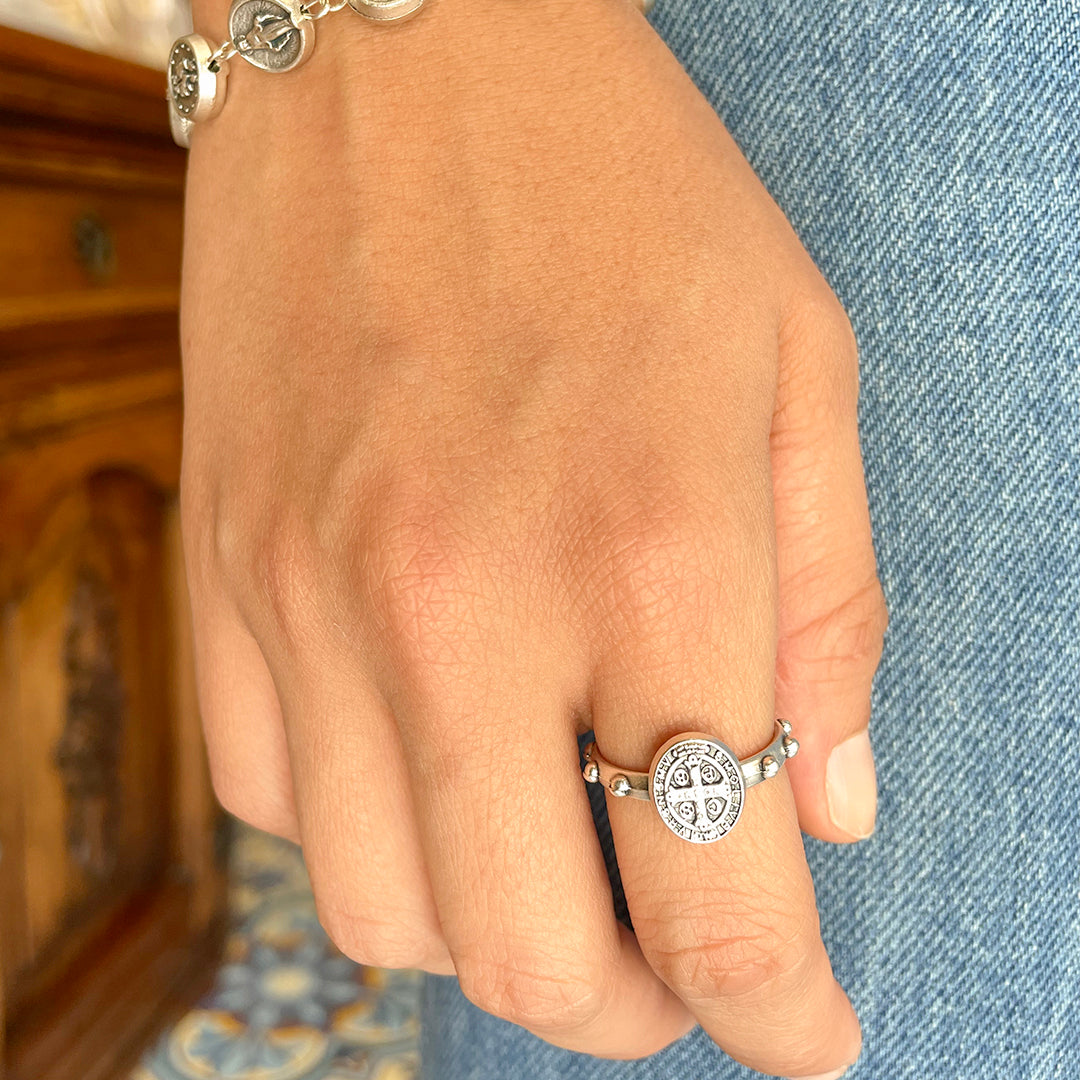 Italian Rosary Ring with Saint Benedict Medal