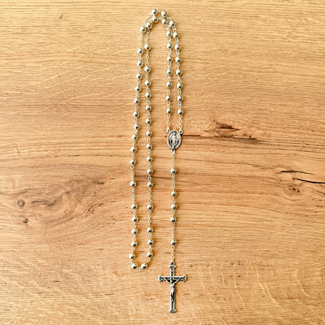 Rosary in Zamak with Round Beads and Miraculous Medal Virgin – 18.9 inches (48 cm)