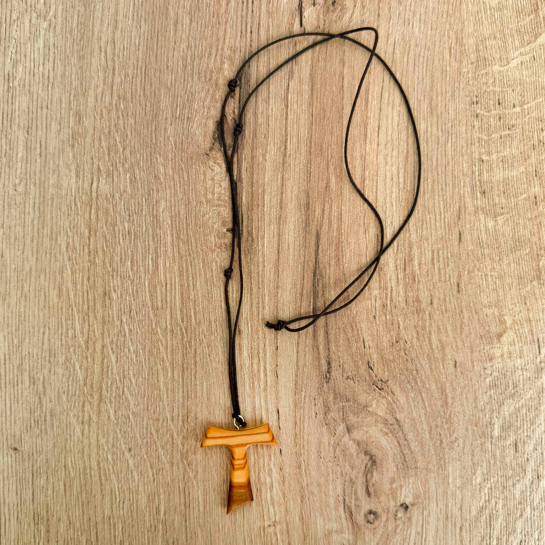 Tao Cross in Olive Wood with Adjustable Cord