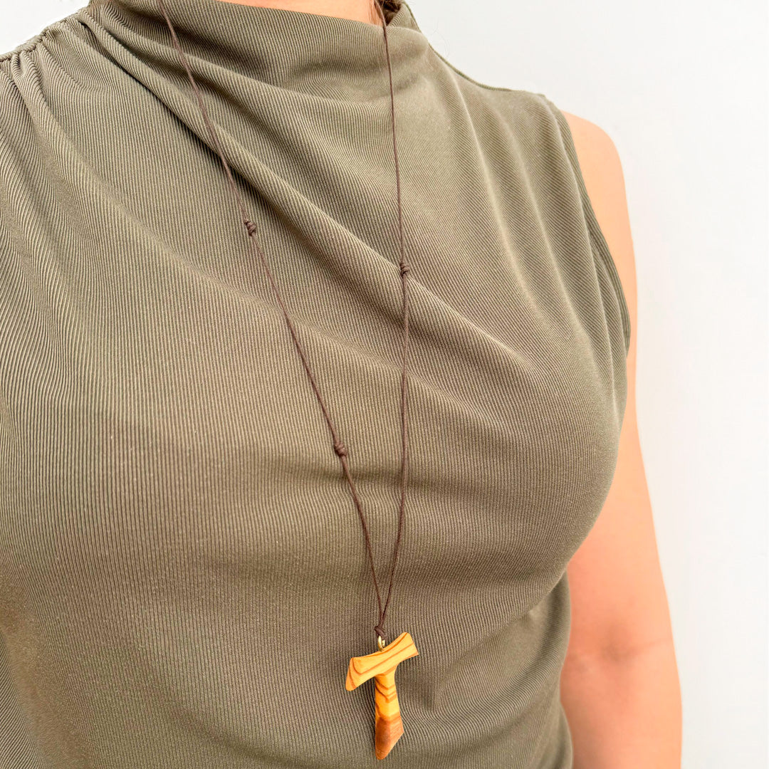 Tao Cross in Olive Wood with Adjustable Cord