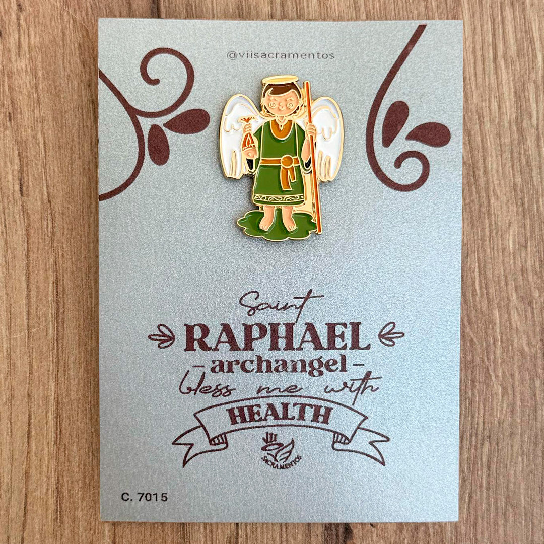 Metal Pin – Saint Raphael the Archangel with Resin Coating