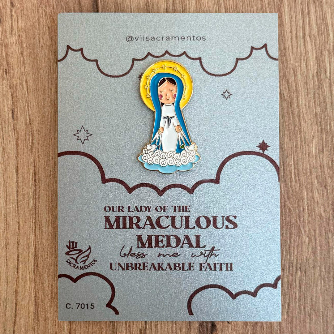 Metal Pin – Our Lady of the Miraculous Medal with Resin Coating