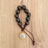 Wooden Bead Decade Rosary with Religious Medal Small