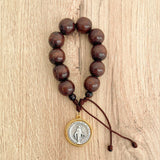 Wood Bead Decade Rosary with Religious Medal