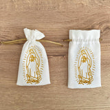 White Drill Bag with Embroidered Image of the Virgin of Guadalupe x 6 Units