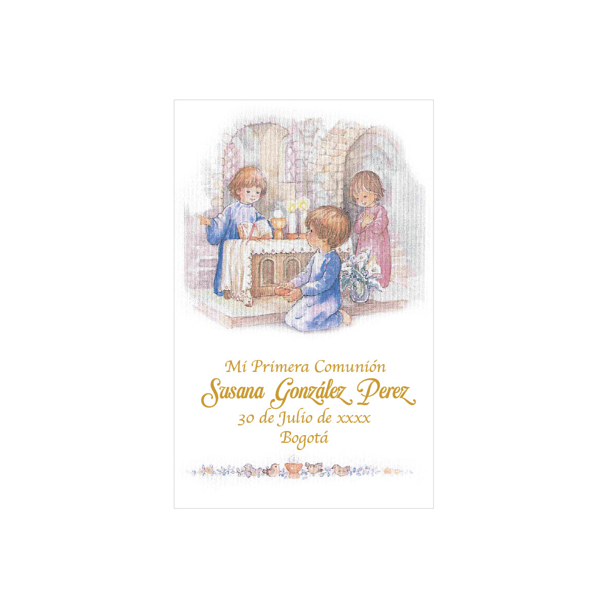 Spanish-Style First Communion Card with Altar and Three Children - Pack of 10 Units