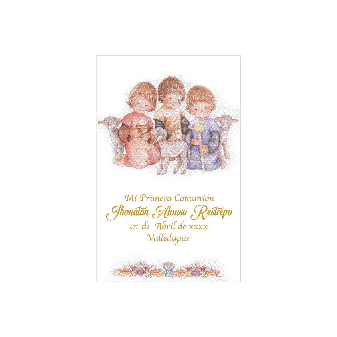 Spanish-Style Card for First Communion - 3 Children Design - Pack of 10 Units