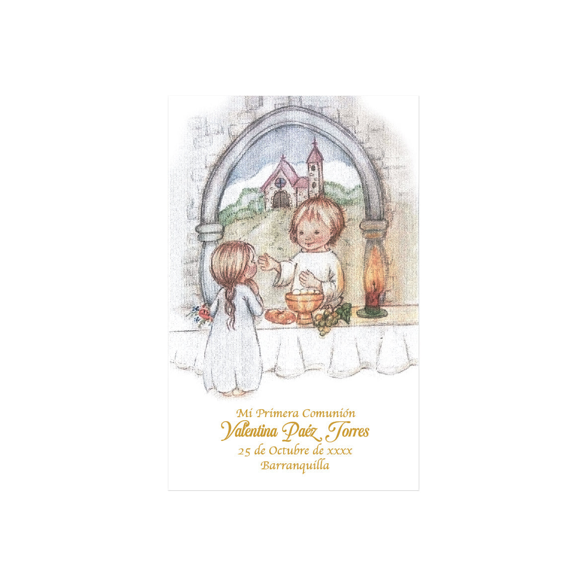 Spanish-Style Communion Card with Altar Illustration - Pack of 10 Units