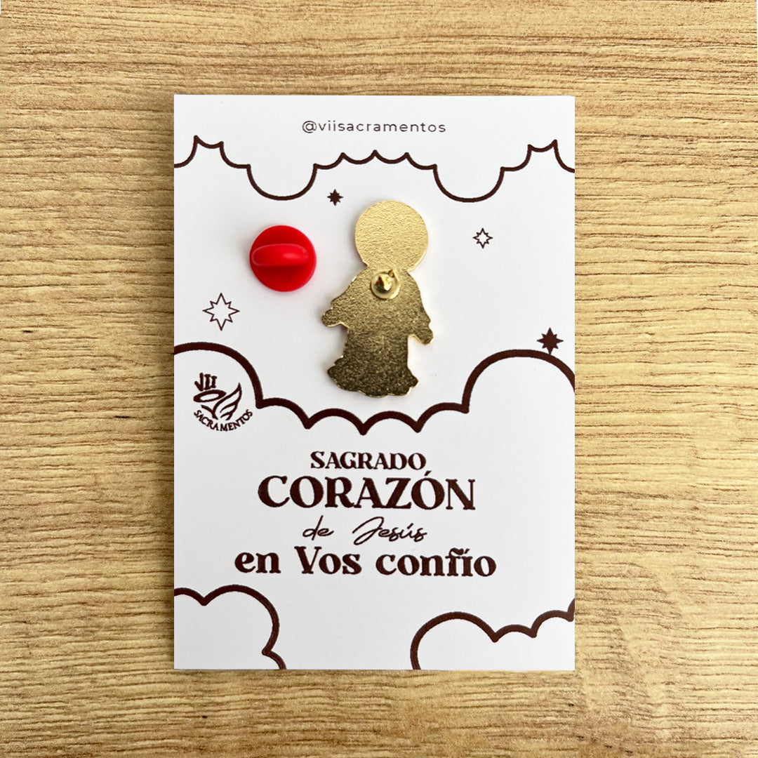 Sacred Heart of Jesus enamel pin Sagrado Corazón Catholic devotion pin kawaii style VII Sacramentos handmade resin coated 3.2 cm religious jewelry