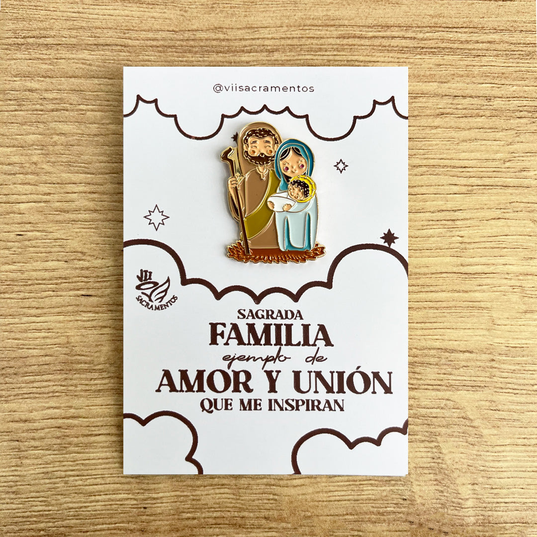 Holy Family enamel pin Sagrada Familia Catholic family pin kawaii style VII Sacramentos handmade resin coated 3.2 cm devotional jewelry