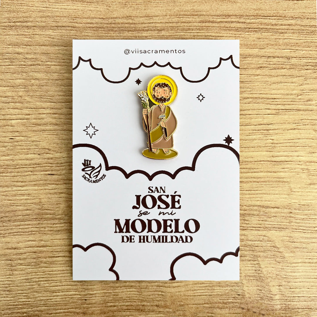 Saint Joseph enamel pin San Jose Catholic devotional pin kawaii style VII Sacramentos handmade resin coated 3.2 cm religious jewelry