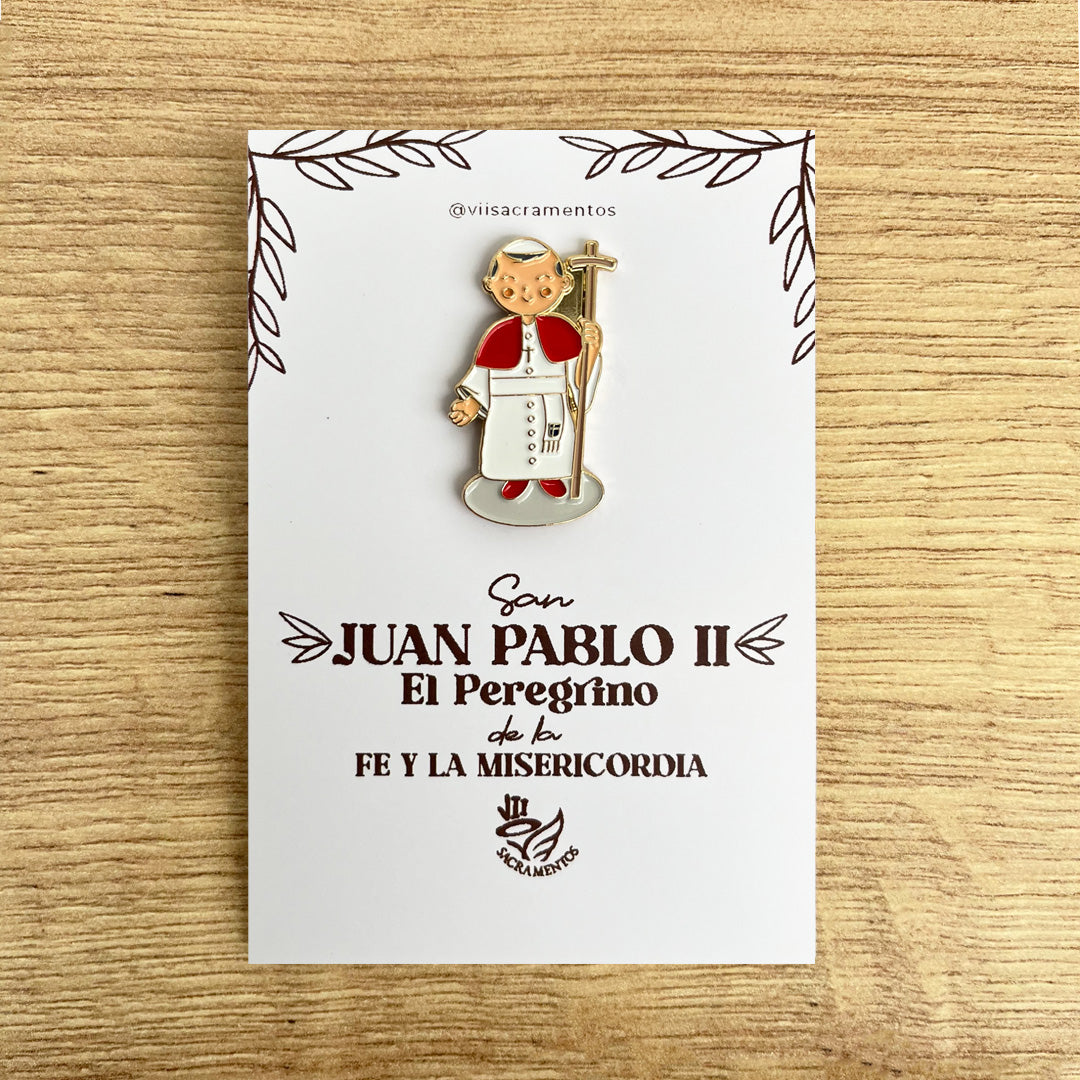 Pope John Paul II enamel pin Papa Juan Pablo II Catholic saint pin kawaii style VII Sacramentos handmade resin coated 3.2 cm devotional jewelry