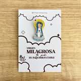 Miraculous Medal Virgin enamel pin Virgen de la Medalla Milagrosa Catholic pin kawaii style VII Sacramentos handmade resin coated 3.2 cm devotional jewelry