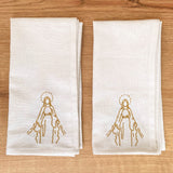 Set of 2 White Linen Napkins with Embroidery of Our Lady of Miraculous Medal